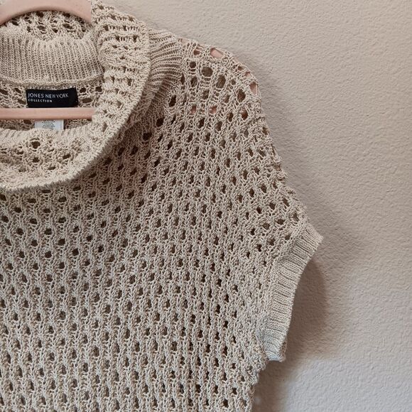 Jones New York Net Blouse Size Medium Cowl Neck Short Sleeve Metallic Brown - Picture 9 of 12